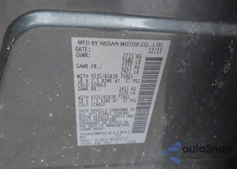 2016 Nissan Pathfinder Sv from USA, damaged, VIN 5N1AR2MM5GC611942